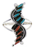Coral Needlepoint Turquoise And Silver Jewelry Ring Size 5-1/4 YX34135